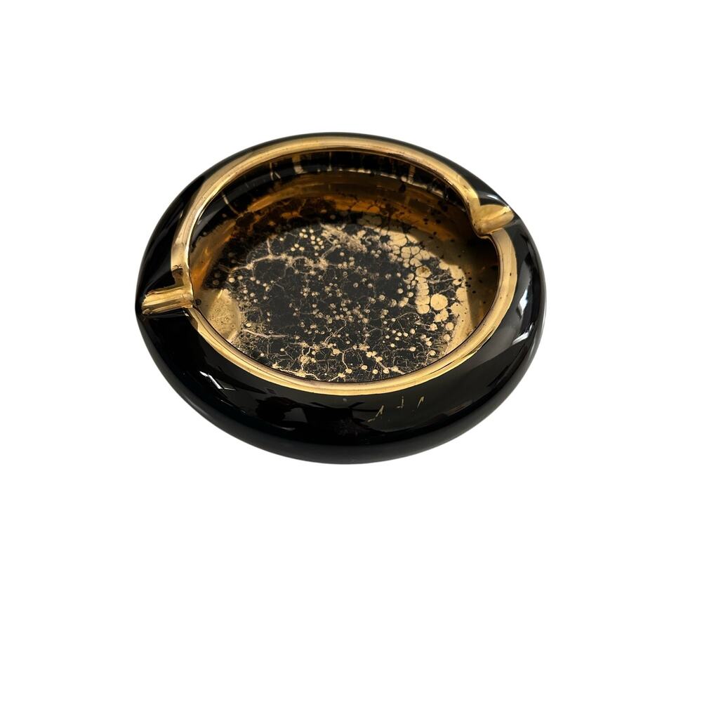 Vintage Retro Ashtray Black and Gold